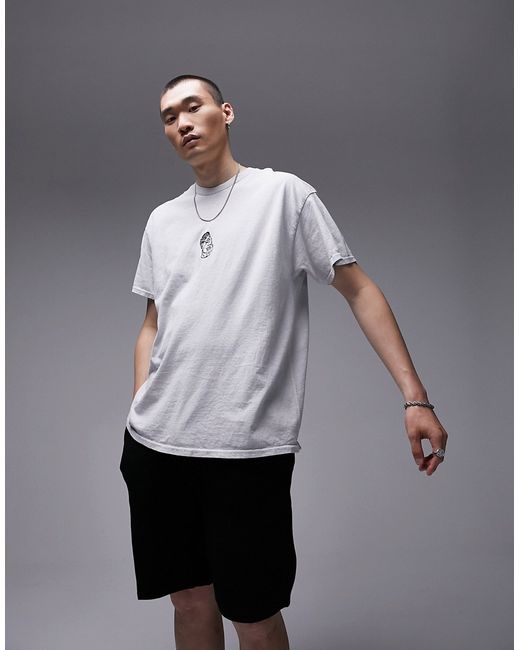 Topman oversized fit t-shirt with face embroidery washed