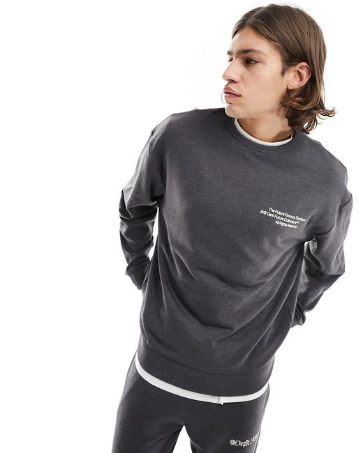 ASOS Dark Future oversized sweatshirt with front and back print dark heather