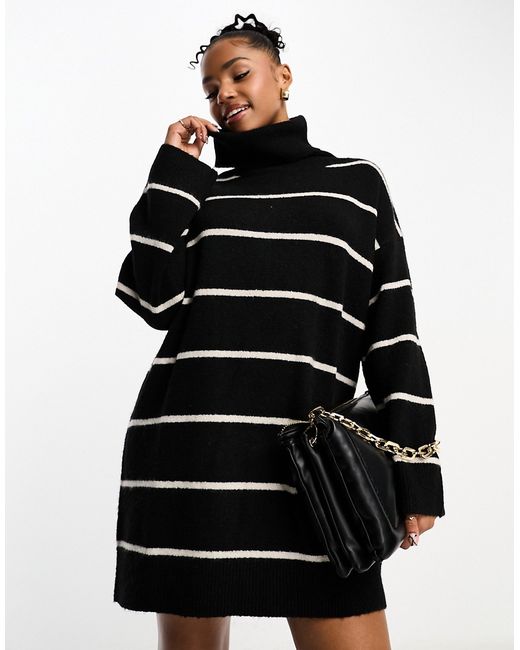 Pull & Bear knitted roll neck sweater dress stripe