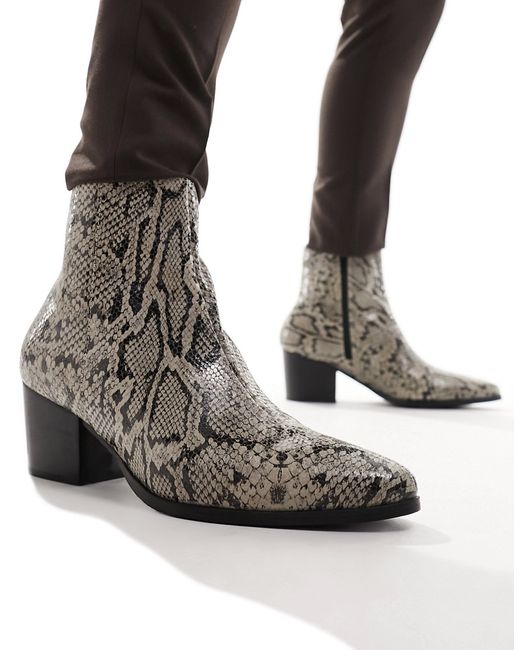 Asos Design heeled chelsea boots snake print faux leather-