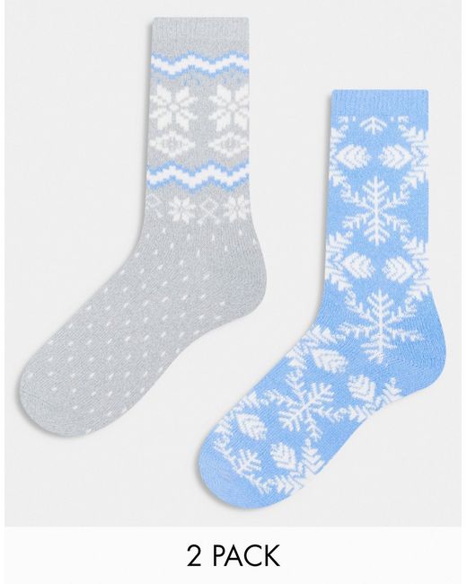 Lindex 2 pack fairisle pattern cozy socks blue and gray-