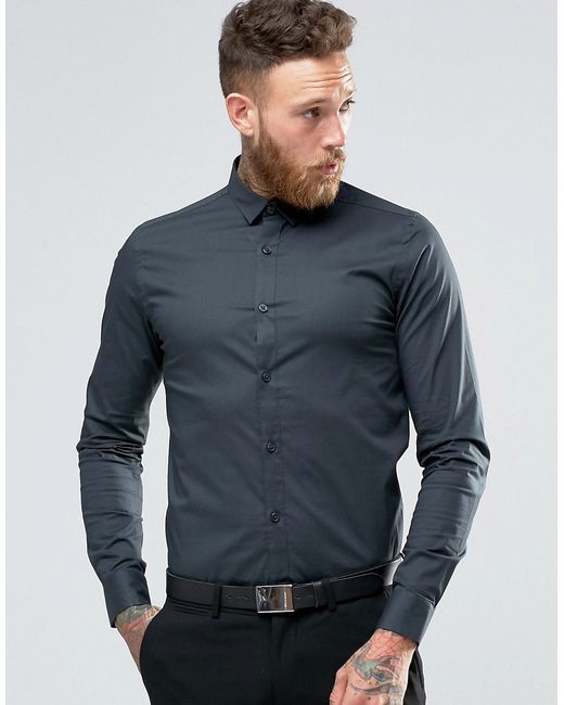 Only & Sons Skinny Shirt with Stretch Charcoal