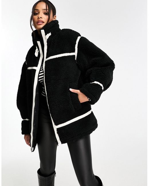 Miss Selfridge faux fur aviator oversized coat