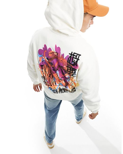 Asos Design oversized hoodie off white with art back print-