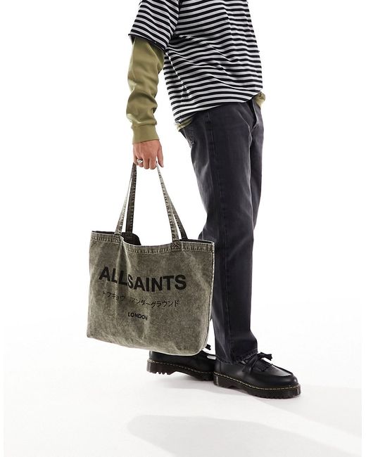 AllSaints Underground acid wash tote bag khaki-