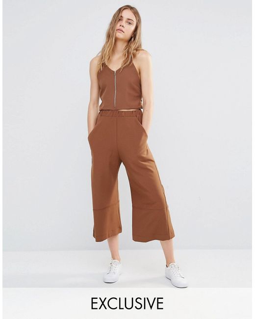 House of Sunny Cropped Wide Leg Trousers Co-Ord Chocolate