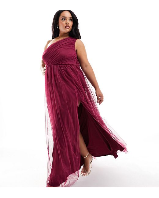 Anaya Plus Bridesmaid tulle one-shoulder maxi dress berry-