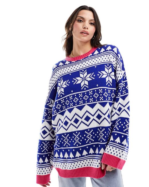 Asos Design oversized Christmas sweater fairisle pattern with contrast trim