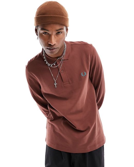 Fred Perry long sleeve logo polo whisky