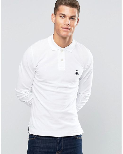 United Colors of Benetton Long Sleeve Pique Polo Shirt in Muscle
