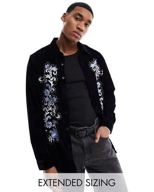 Asos Design regular fit velvet shirt with embroidery