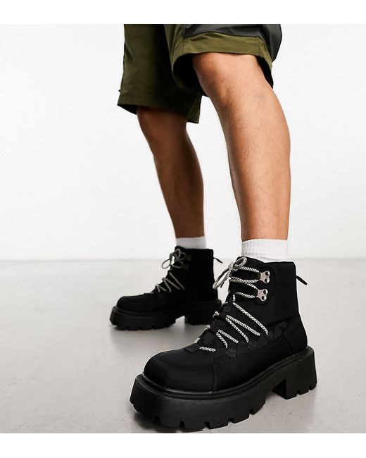 Truffle Collection wide fit chunky hiker boots with bungee cord detail