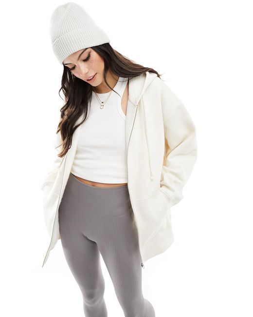 Asos Design heavyweight oversized zip through hoodie cream-