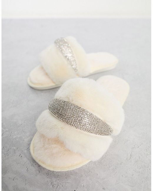 Be Mine Bridal fluffy embellished slippers off