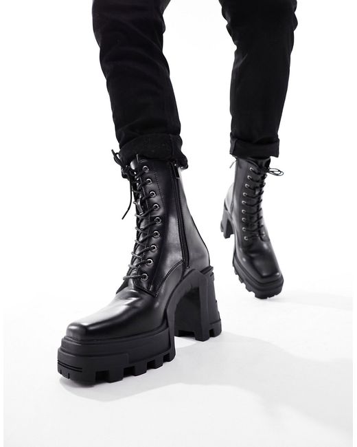 Asos Design heeled lace up boots faux leather with platform sole
