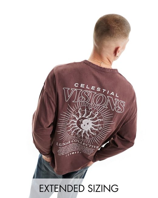 Asos Design oversized long sleeve t-shirt washed with back celestial print