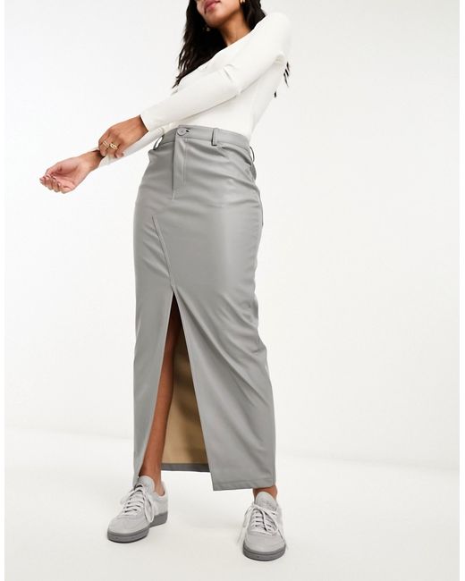 Asos Design faux leather maxi skirt with front split
