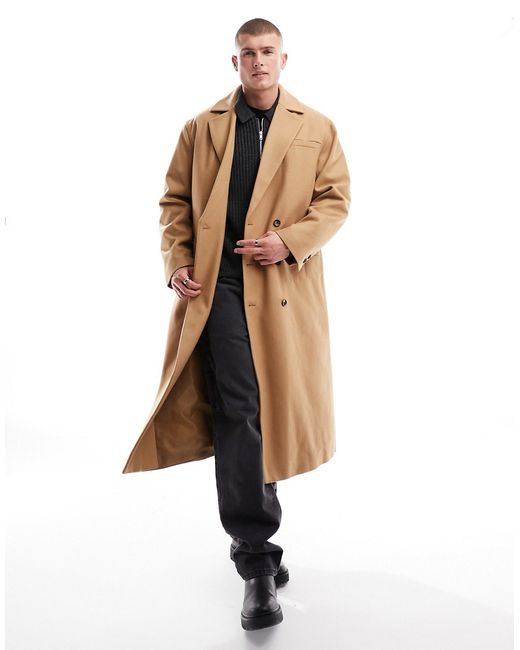 Asos Design relaxed overcoat wool blend camel-