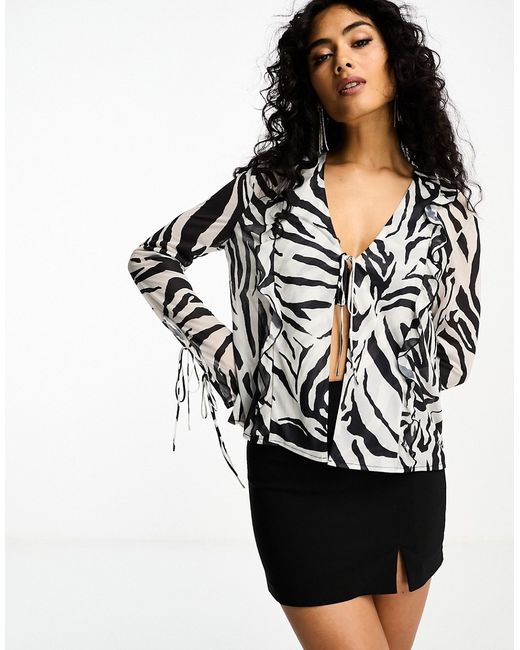 4th & Reckless sheer tie front blouse zebra print-
