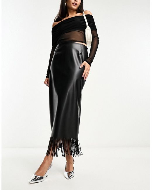 Asos Design faux leather maxi skirt with fringing