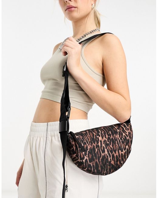 AllSaints nylon half moon crossbody bag leopard print-