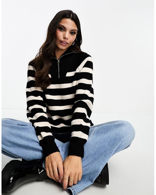 Miss Selfridge stripe knit half zip sweater