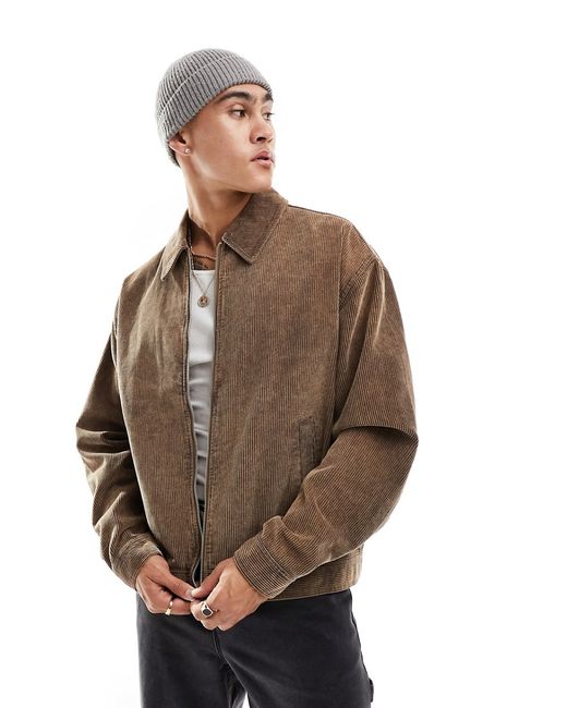 Asos Design oversized harrington jacket with washed cord stone-