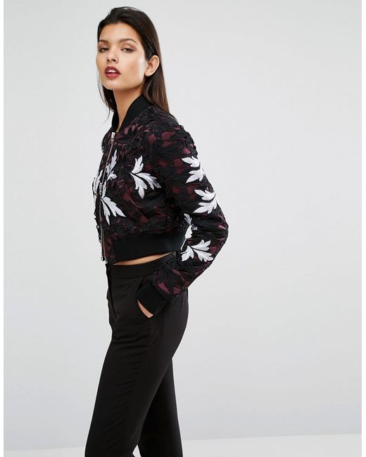 Self-Portrait Self Portrait Cropped Bomber Jacket with Embroidery