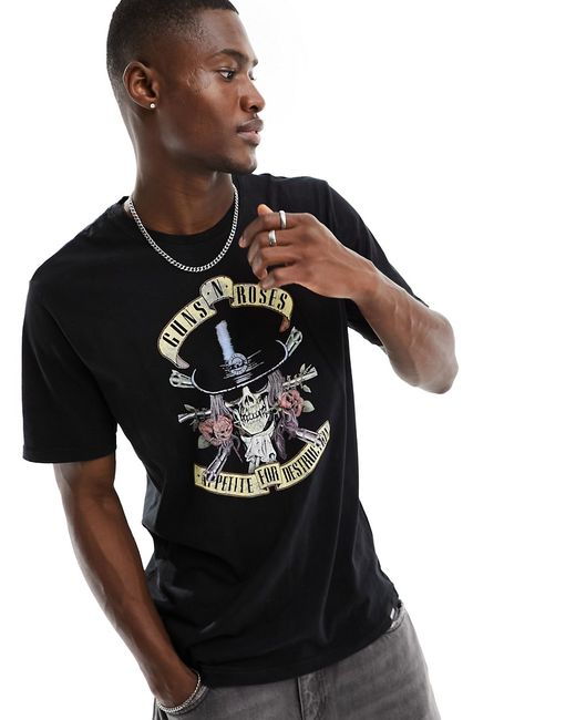 Only & Sons T-shirt with guns roses print