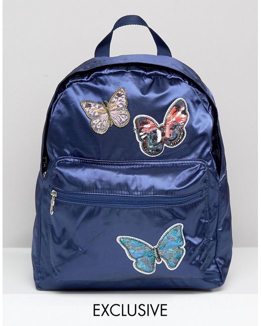 Reclaimed Vintage SatinBackpackwithButterflyPatches