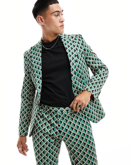 Twisted Tailor shadoff suit jacket with geometric vintage print