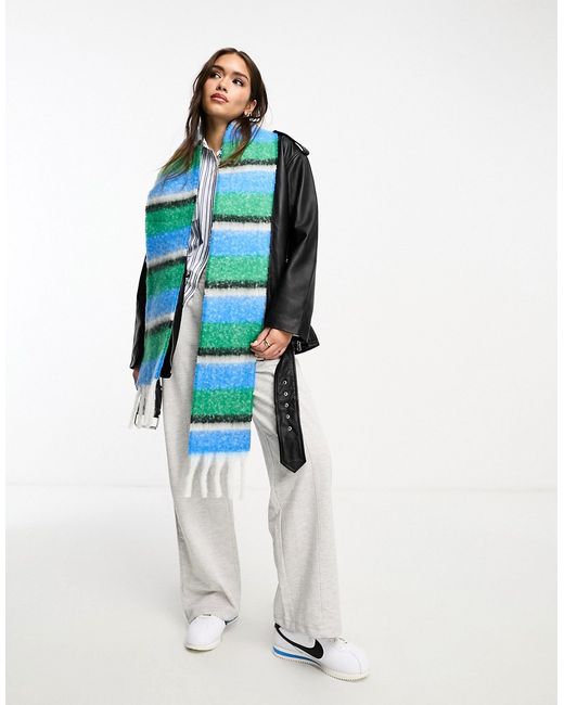 Asos Design fluffy stripe skinny scarf with tassels-