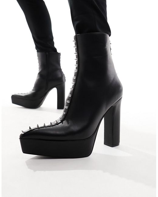 Asos Design platform heeled boots with pointed toe faux leather studs