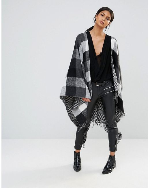 French Connection Double Faced Check Cape