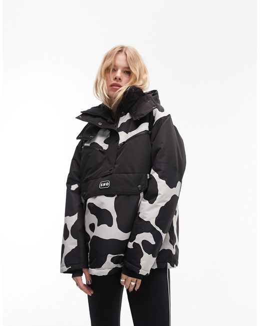 TopShop Sno half zip hooded ski jacket block