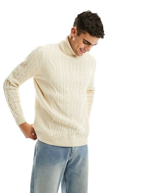 Asos Design heavyweight knit cable turtleneck sweater cream-