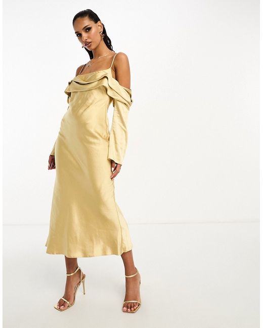 Asos Design satin off shoulder midi dress with cami straps