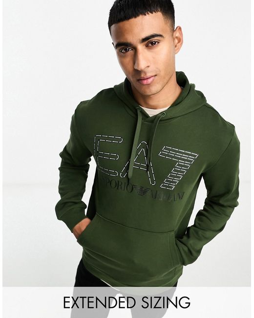 Ea7 outline logo hoodie khaki-