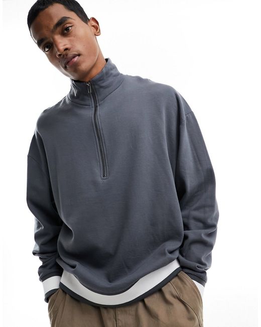 Asos Design oversized zip polo sweatshirt with tipping