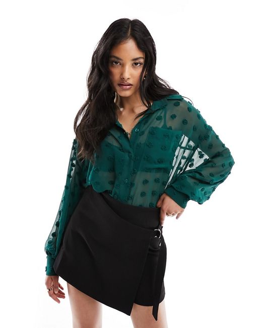 Asos Design oversized shirt texture forest green-