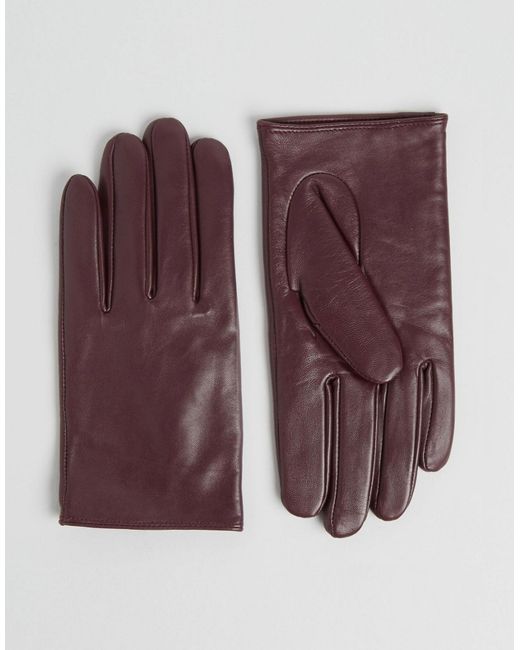 Asos Leather Plain Gloves Burgundy