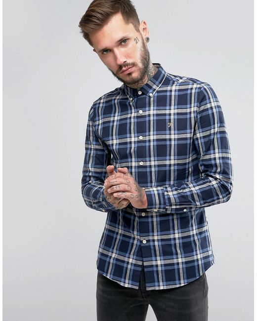 Farah Shirt With Yarn Dyed Flannel Check In Slim Fit
