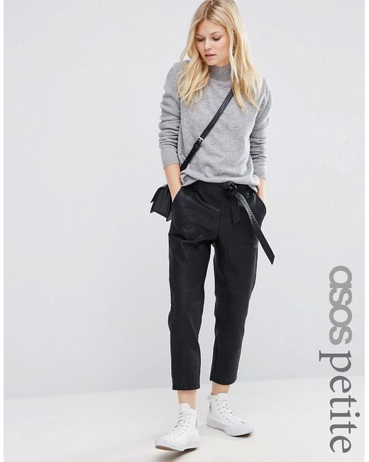 ASOS Petite Leather Look Joggers with Tie