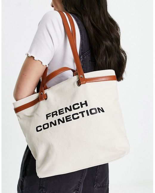 French Connection logo beach bag natural-
