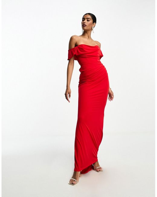 Asos Design premium bardot maxi dress red-