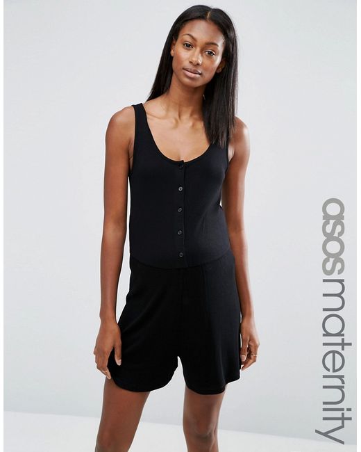 ASOS Maternity LOUNGE Playsuit in Rib with Button Front