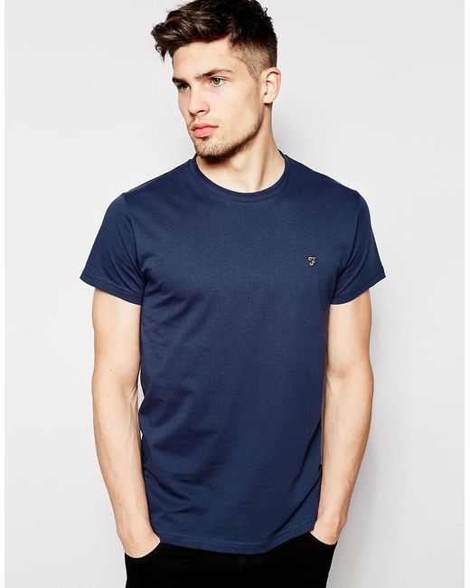 Farah T-Shirt with F Logo in Slim Fit Navy