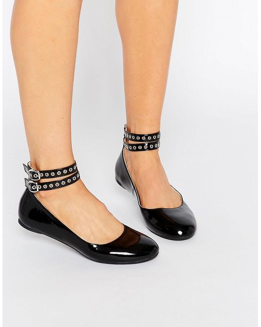 Daisy Street Multi Ankle Strap Flat Shoes patent