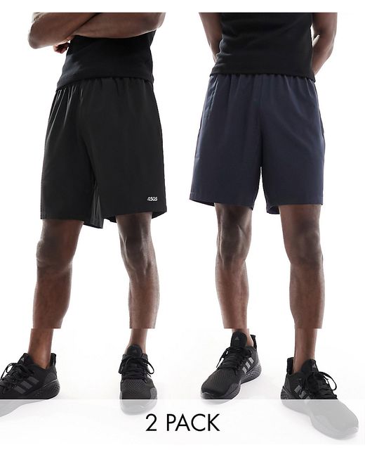 Asos 4505 Icon 7 inch training shorts 2 pack with quick dry black and navy-