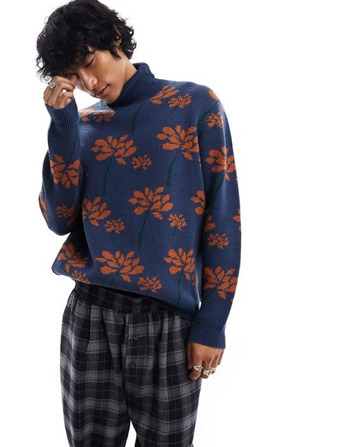 Asos Design knit turtle neck sweater with floral pattern